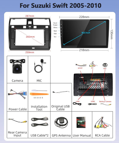 Android Autoradio 2 Din für Suzuki Swift 2003-2010 mit GPS Navi WiFi Bluetooth Freisprecheinrichtung