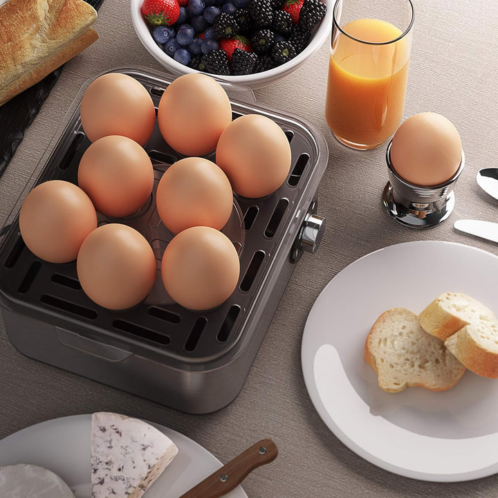 Arendo SET Toaster MANHA mit Eierkocher EIGHTCOOK Edelstahl Silber Toaster 4 Scheiben LED-Display 6