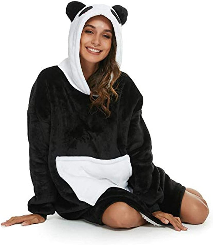 LATH.PIN Panda Übergrosse Decken-Hoodie Flanell mit Kapuze Pulloverdecke Sweatshirt Unisex Kapuzenpu