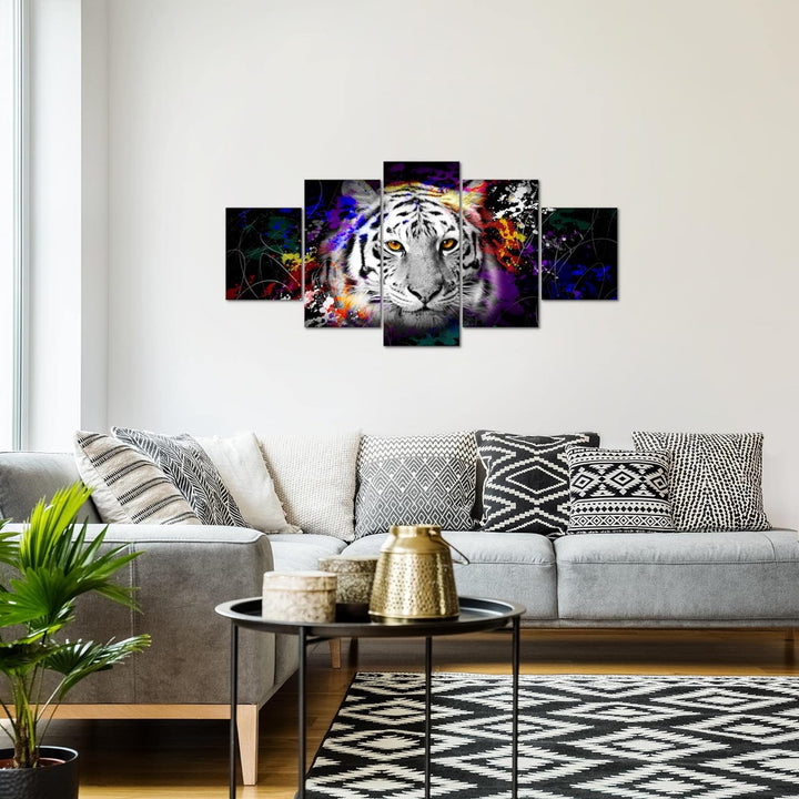 Runa Art Wandbilder Tiere Bunt Tiger 5 Teilig Bild auf Vlies Leinwand Deko Loft Wohnzimmer Street Ar