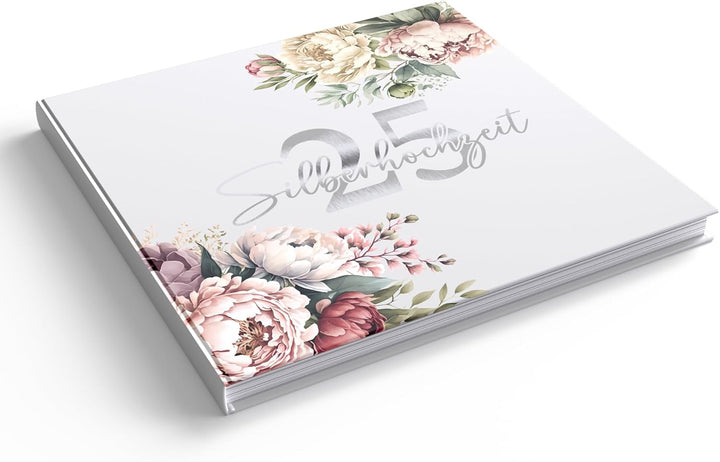 Gästebuch 25 Silberhochzeit deko Geschenk zum 25. Hochzeitstag für Eltern oder Freunde mit Silberprä