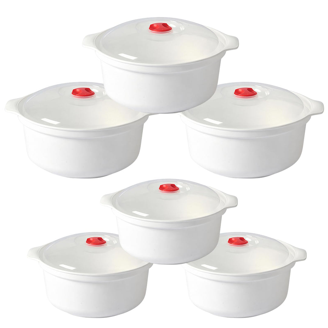 Yuragim 6 tlgs Mikrowellengeschirr mit Deckel Kunststoff Set, 900-1600ml Runde Mikrowellen Geschirr