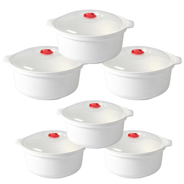 Yuragim 6 tlgs Mikrowellengeschirr mit Deckel Kunststoff Set, 900-1600ml Runde Mikrowellen Geschirr