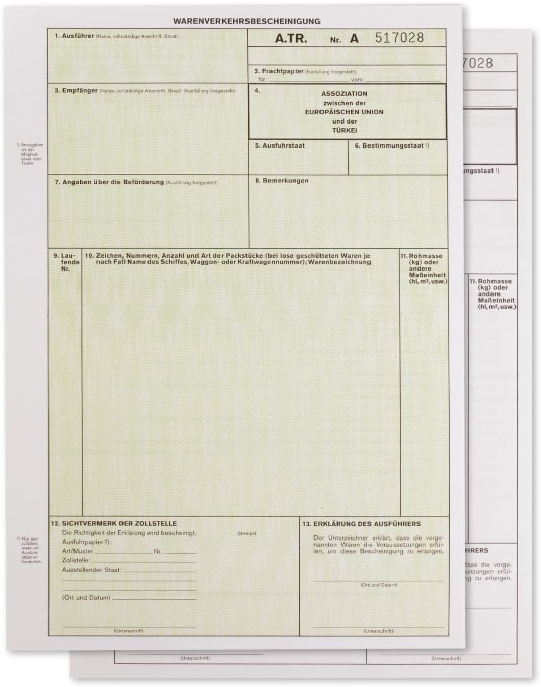 mashpaper A.TR. ATR Warenverkehrsbescheinigung Formular für Laserdrucker Menge wählbar 10, 50 oder 1