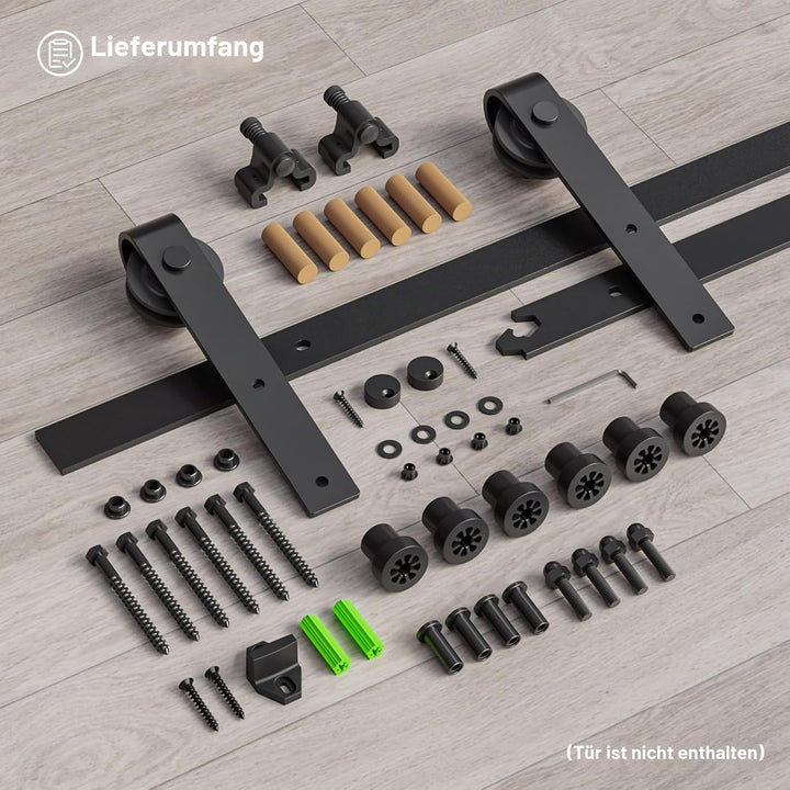 Schiebetürbeschlag 214cm Schiebetüren Schiebetürsystem Komplettset Laufschiene Rollen Set Schwarz fü
