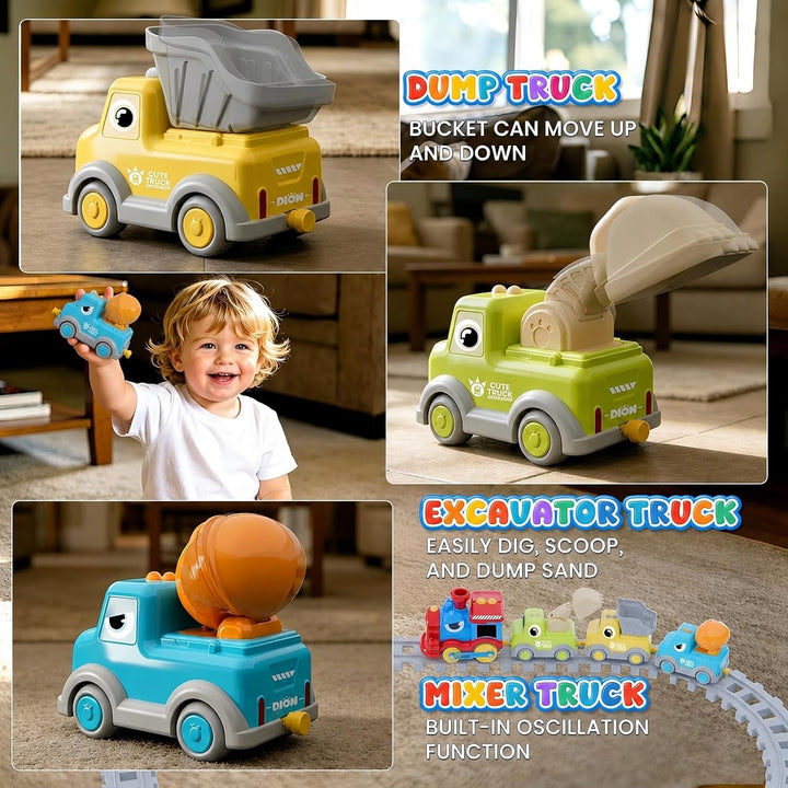 Magnetisches Eisenbahnspielzeug mit elektrischer Lok, Baufahrzeugen, Licht, Musik und kreativen DIY-