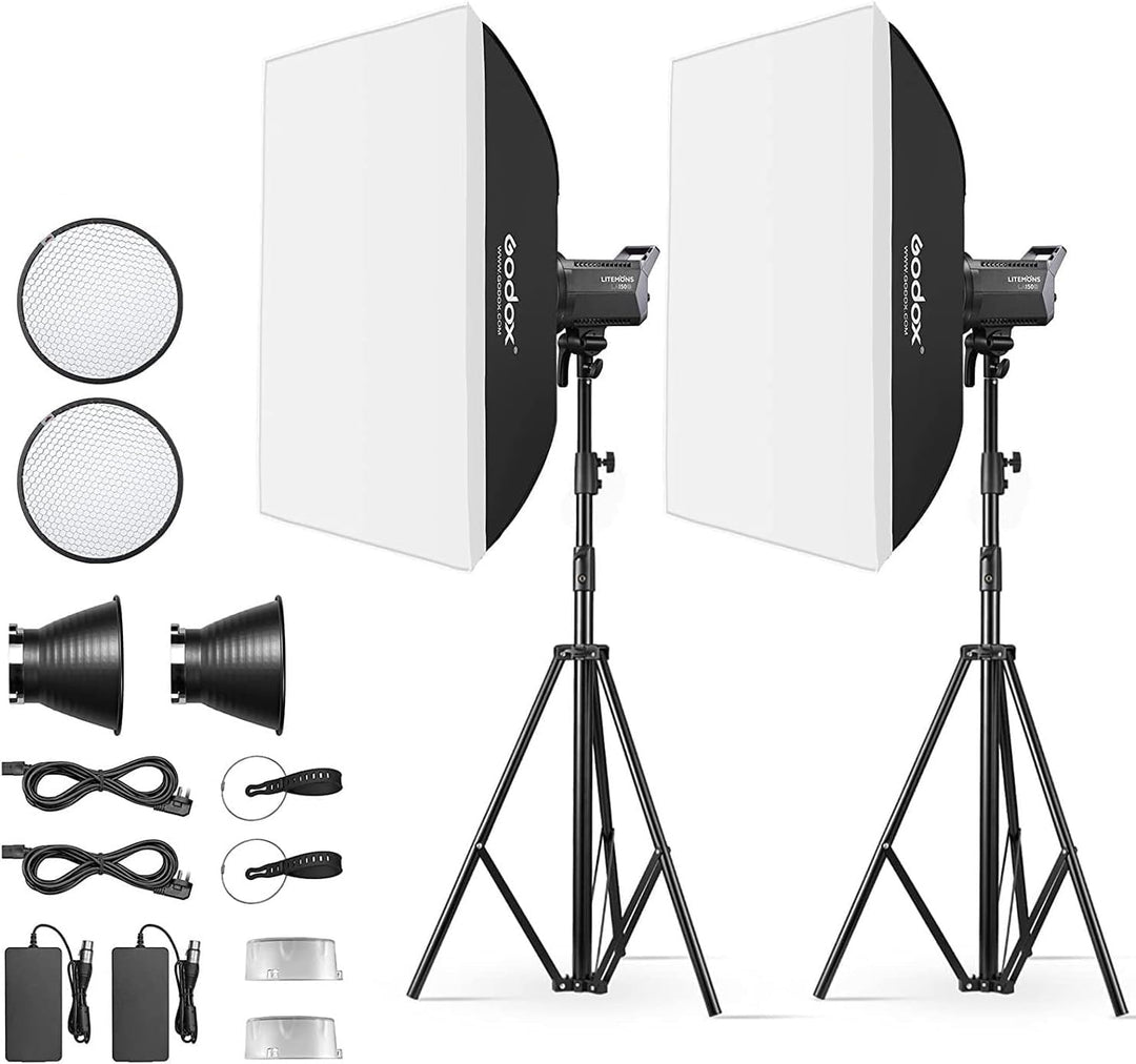 2 Pack GODOX LA150D LED Videolicht Kit, Litemons LED Continuous Light mit Softbox Lichtstative für F