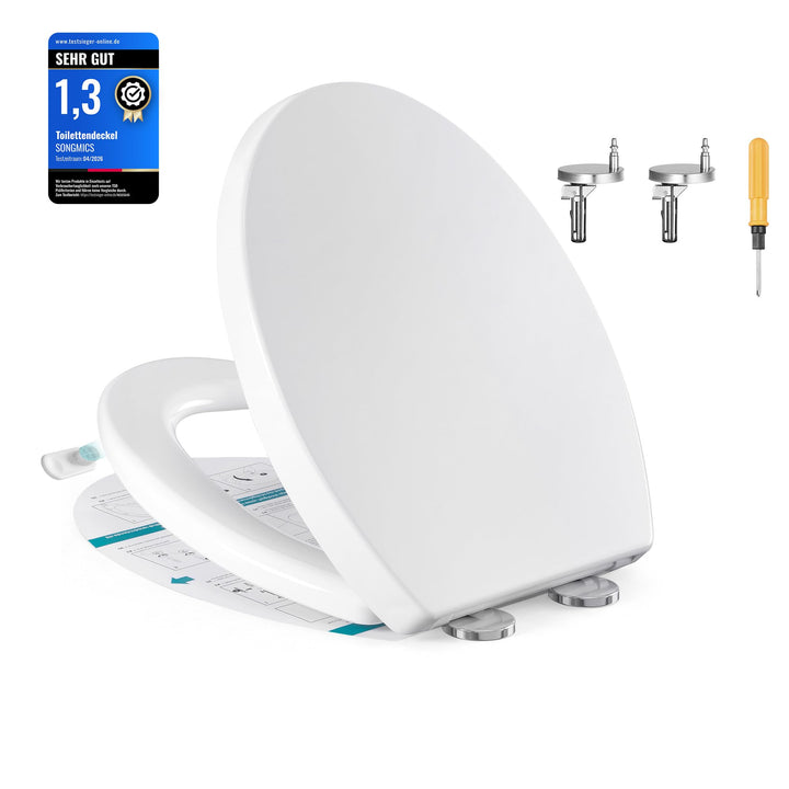 SONGMICS Toilettendeckel, O-Form, WC-Sitz mit Absenkautomatik, Griff, Toilettensitz abnehmbar, Klode