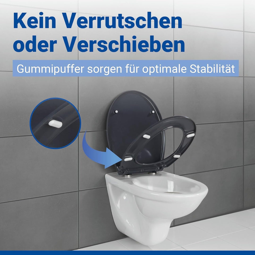 WENKO WC-Sitz Samos Grau, hygienischer Toilettensitz mit Absenkautomatik, mit Fix-Clip Hygiene-Befes
