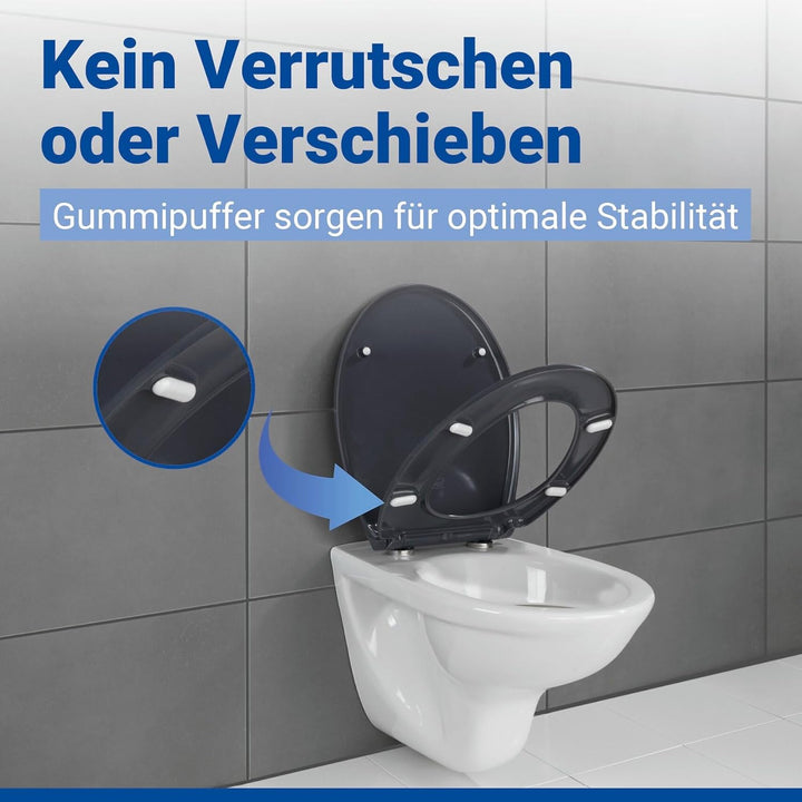 WENKO WC-Sitz Samos Grau, hygienischer Toilettensitz mit Absenkautomatik, mit Fix-Clip Hygiene-Befes