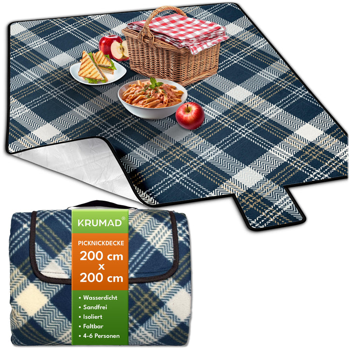 KRUMAD Picknickdecke Wasserdicht, XXL 200x200 cm, Outdoor Decke Gepolstert, Sandfrei, Camping Decke