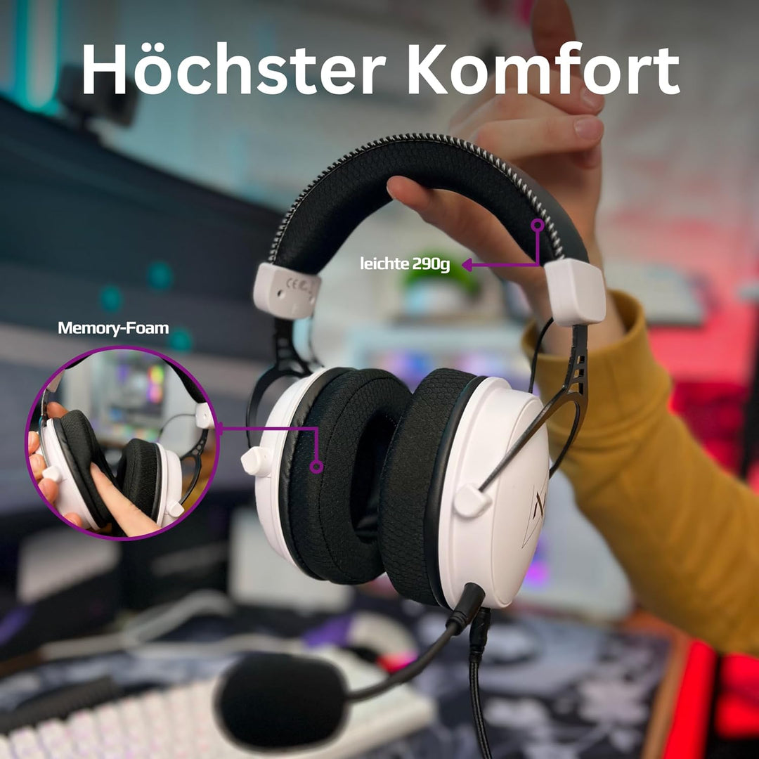 Nyfter - Premium Gaming Headset Wireless Surround Sound Earpad mit Memory Foam für Gaming PC, Xbox,