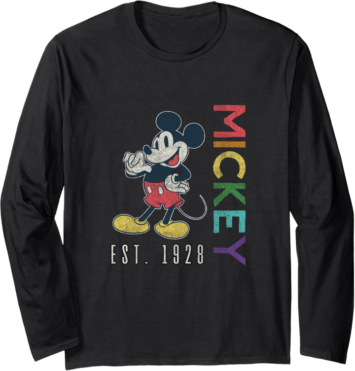 Disney Mickey Mouse Est 1928 Rainbow Lettering Langarmshirt