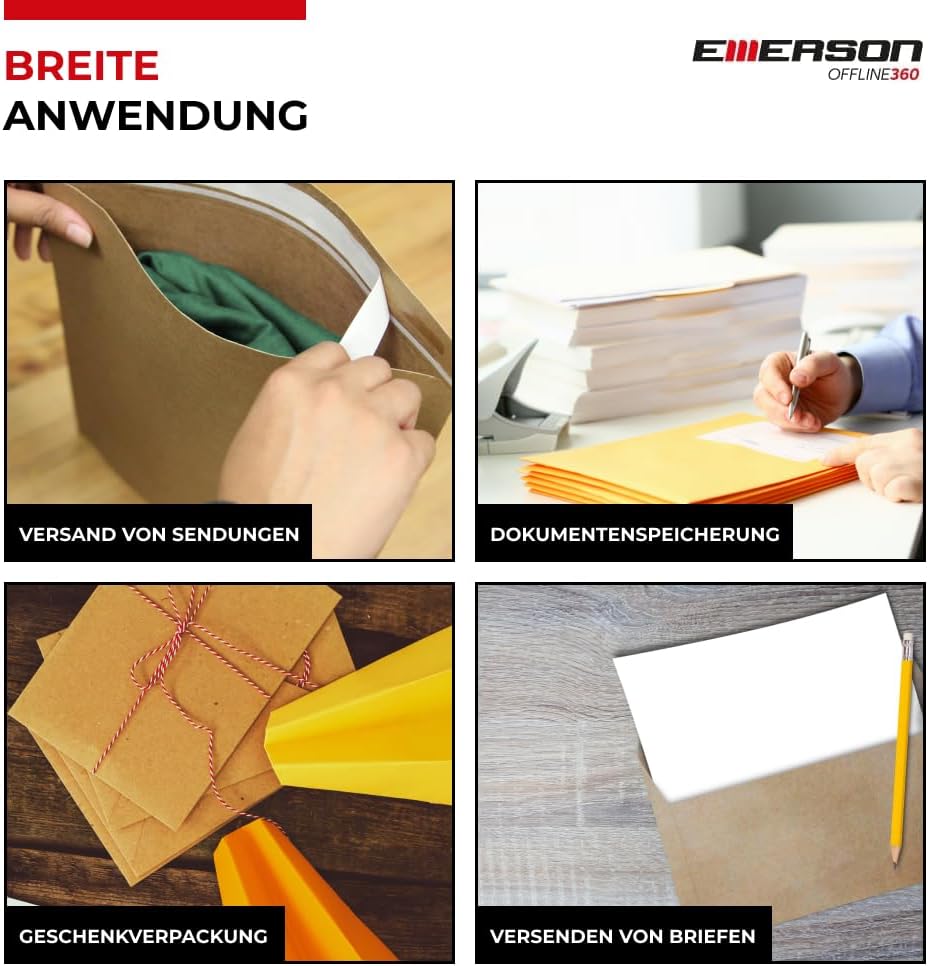 Emerson 250x Versandtasche DIN C4 Braun 229 x 324 mm 90g grosse Briefumschläge ohne Fenster gerade K