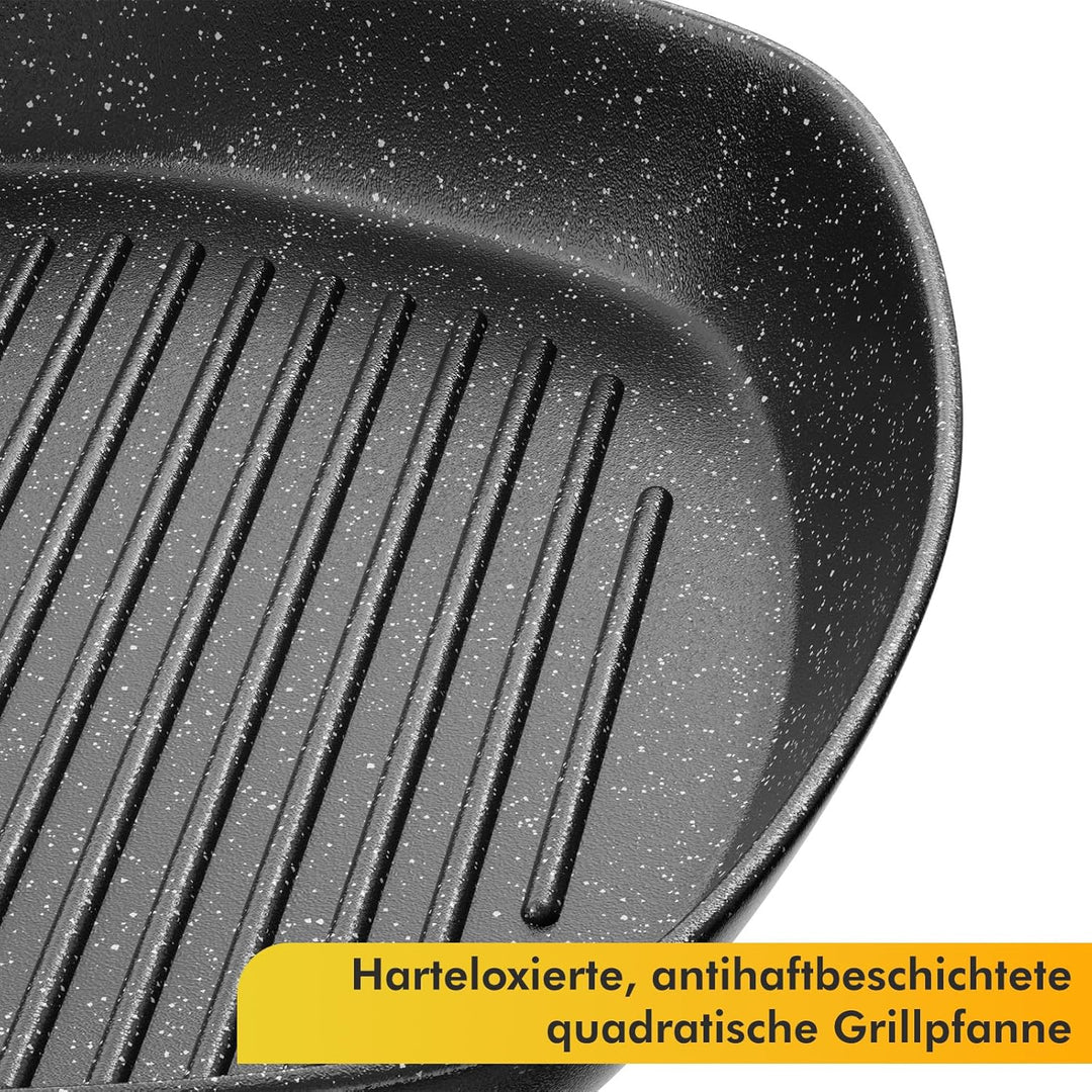 Grillpfanne Induktion gerillt, 24 x 24 cm steinbeschichtet Antihaft-Pfanne Feuerpfanne, Pfanne Induk