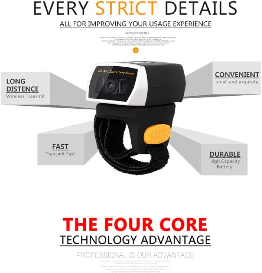 NetumScan Bluetooth Ring 1D 2D QR Barcode-Scanner, Tragbarer Mini-Barcodeleser, Kompatibel mit Windo