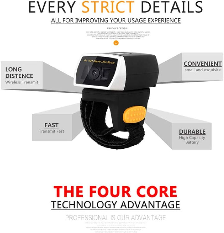 NetumScan Bluetooth Ring 1D 2D QR Barcode-Scanner, Tragbarer Mini-Barcodeleser, Kompatibel mit Windo