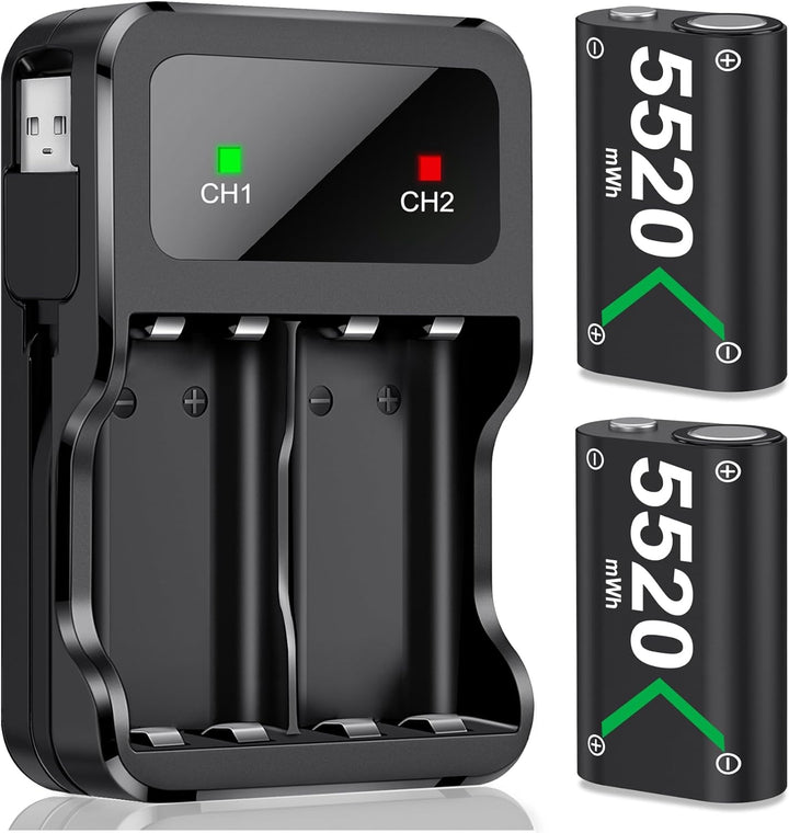 Akku für Xbox One/Series X&S Controller, 2 Stück 5520mWh Akku (2x2550mAh) Hoher Kapazität Batterien,