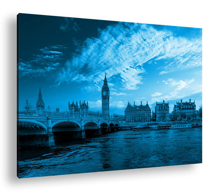 deyoli Skyline London Format: 80x60 Effekt: Monocrome Blau als Leinwandbild, Motiv fertig gerahmt au