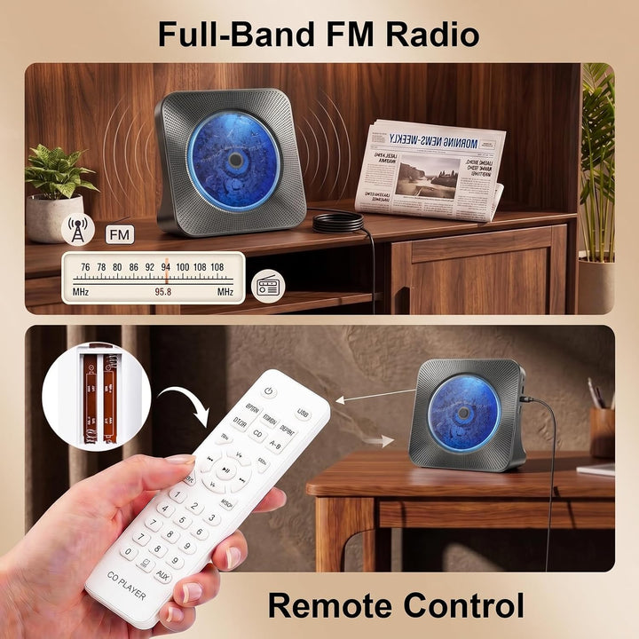 Gueray CD Players Bluetooth CD-Player mit Lautsprecher Unterstützt Fernbedienung Anzeige FM Radio mi
