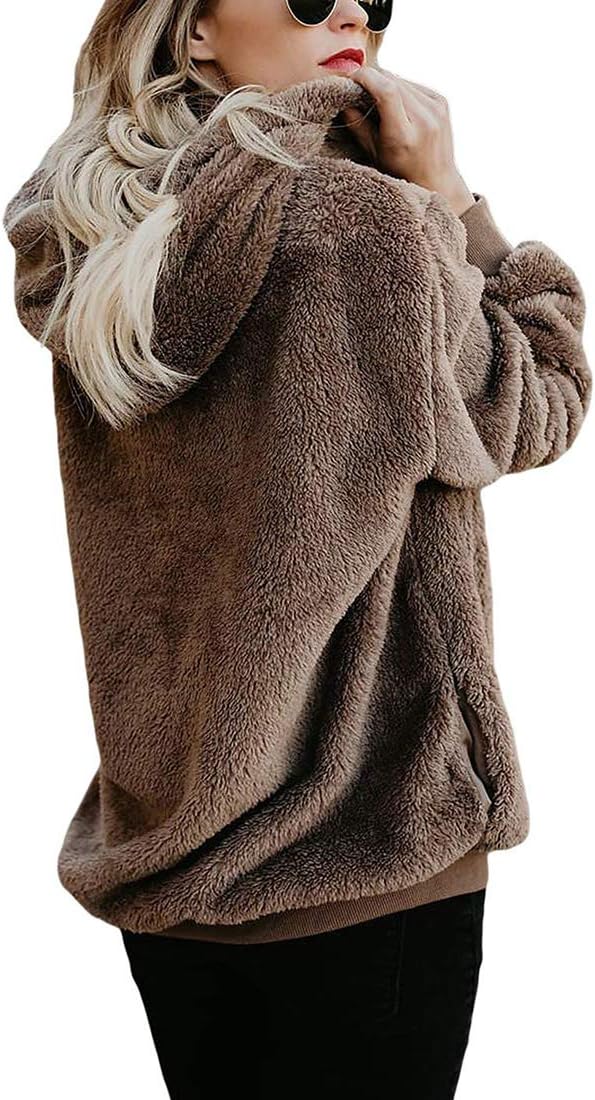 Durio Hoodie Damen Fleece Kapuzenpulli Teddy Fleece Pullover Oversize Sweaterpullover Winter Warm Br
