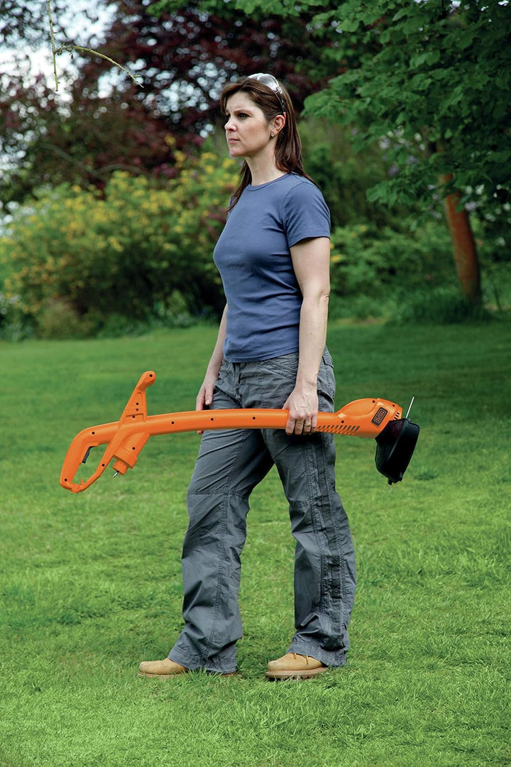 Black+Decker Rasentrimmer (350 W, 25 cm Schnittbreite, Zweihand-Ausführung, Fadenverlängerung per Au