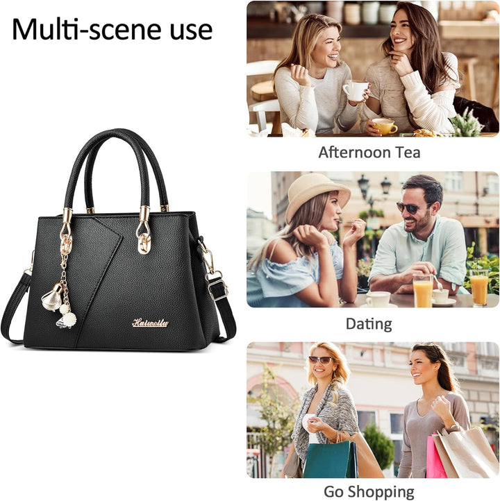 DORRISO Mode Handtasche Damen Elegant Tote Tasche mit Schickem Blumenanhänger Henkeltasche für Einka