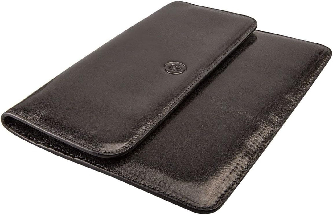 Maxwell Scott Handgefertigte Leder Reisedokumentenmappe Torrino in Schwarz, Schwarz