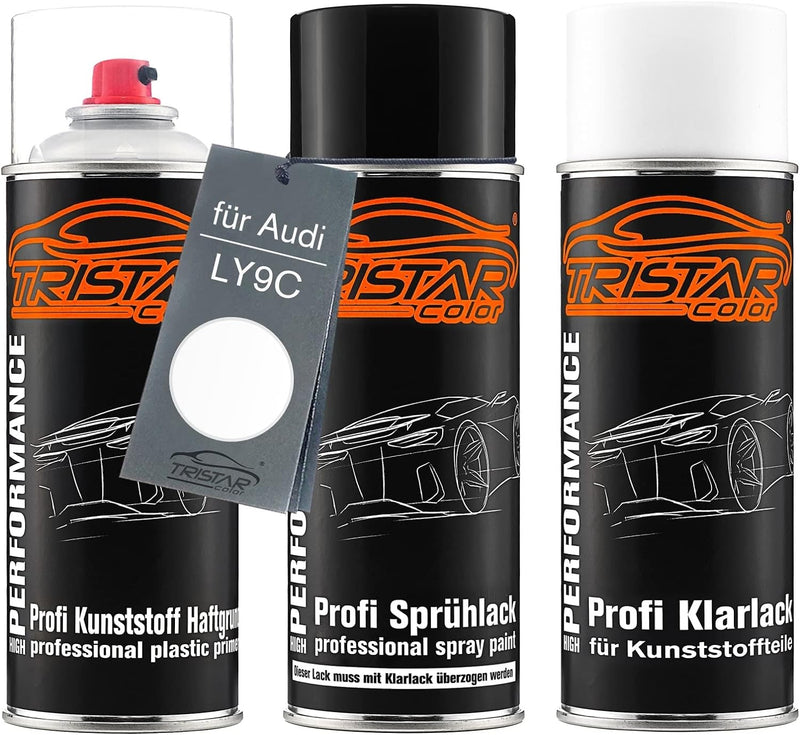 TRISTARcolor Autolack Spraydosen Set für Kunststoff Stossstange für Audi LY9C Ibisweiss/Blanc Ibis H