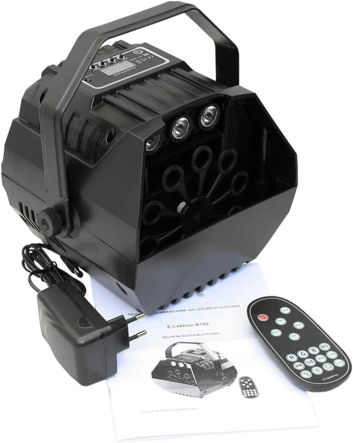 E-Lektron B102 Seifenblasenmaschine RGB LED-Beleuchtung und Fernbedienung für Party, Disco, Kinder-P