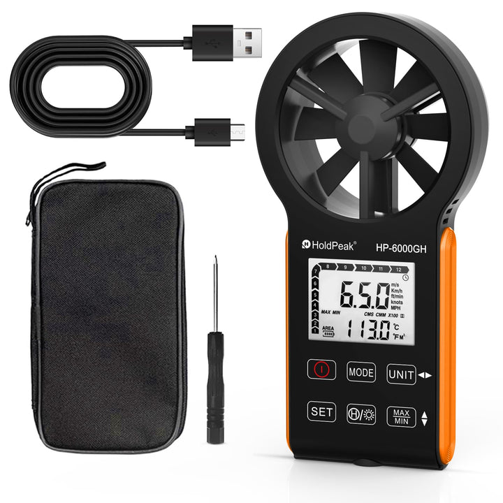 HOLDPEAK Anemometer HP-6000GHB Digitales Anemometer – Windgeschwindigkeits- und Luftstrommesser, Tem