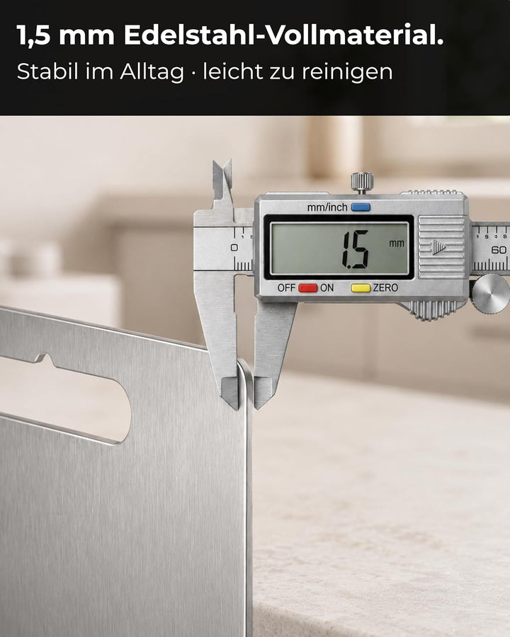 Edelstahl Schneidebrett - Hygienisch, Spülmaschinengeeignet &amp; Rutschfest - Made in Germany - Gr. 40x