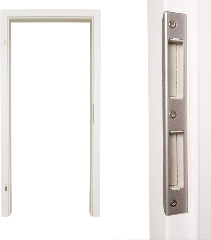 HORI Zimmertür Komplettset mit Zarge und Türdrücker I Innentür weiss lackiert mit 4 Querstreifen I H