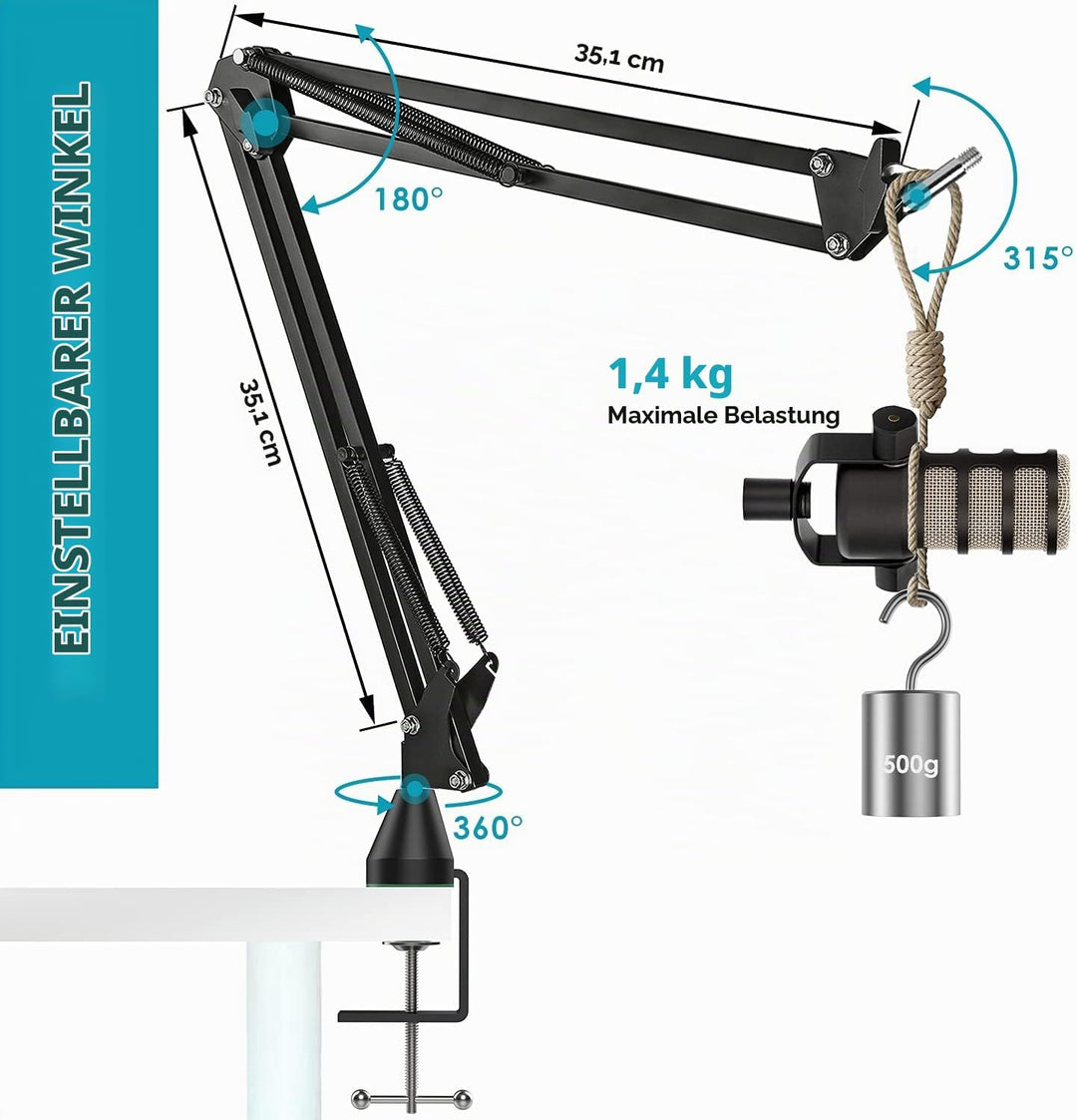 YOUSHARES Mikrofonarm für Rode PodMic &amp; PodMic USB - Profi Microphone Arm Ständer inklusive Schaumst