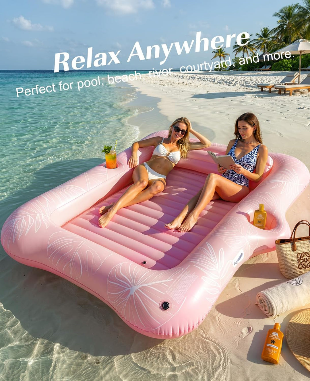 HeySplash Aufblasbares Pool Luftmatratze mit Tassenhalter, Pool Aufblasbares Bett in Meerjungfrau Sc