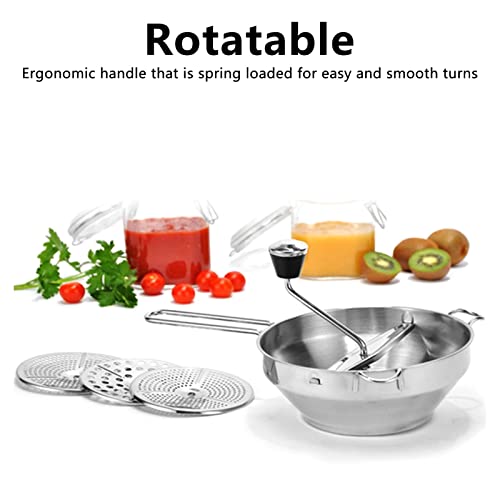 Passiergerät 20 cm Food Mill mit 3 austauschbaren Lochscheiben Passiermühle aus Edelstahl für Tomate