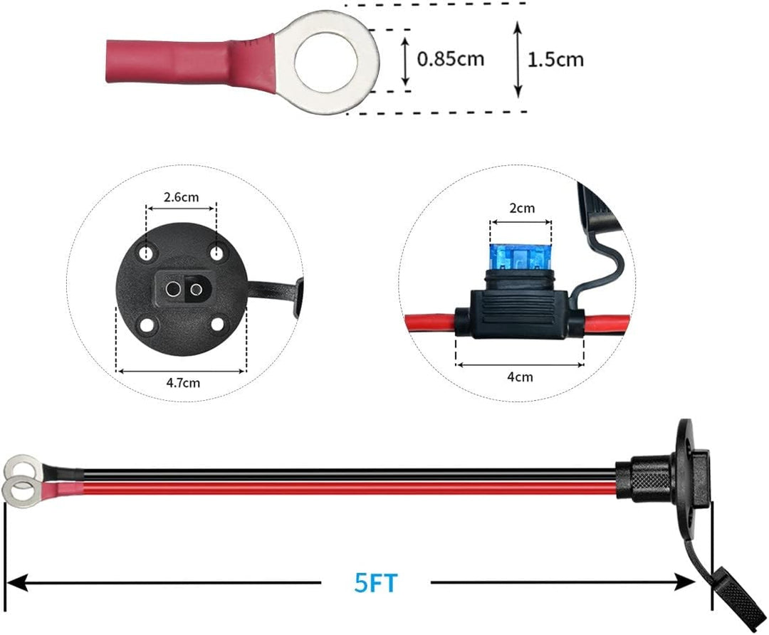 SAE Wetterfest Steckdose Seitenwandanschluss, 12AWG SAE Socket auf Ringkabelschuh Kabel mit 10A 15A