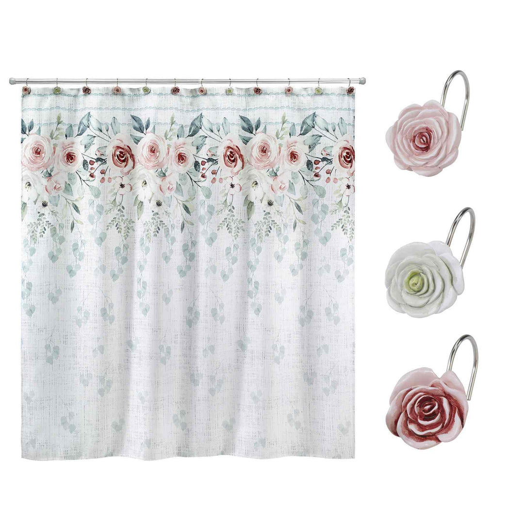 Avanti Linens Spring Garden Collection Duschset, Duschvorhang aus Stoff und 12 Vorhanghaken, langleb