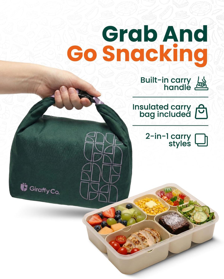 GIRAFFYCO Tragbare Snackbox mit isolierter Kühltasche & Kühlakku, 6 herausnehmbare Fächer mit Einzel