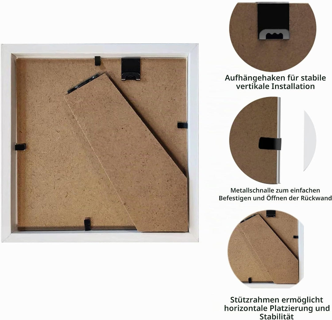 sunmeg 2Pcs 3D Bilderrahmen zum Befüllen 14 x 14cm Bilderrahmen Tief 3D Objektrahmen Hölzern bis 3cm