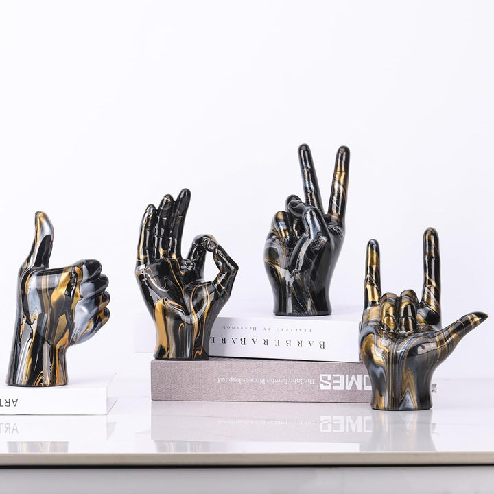 LCCCK Schwarz-goldenes Rock-and-Roll-Handschild, Schreibtischstatue, "I Love You", für Paare, Schlaf