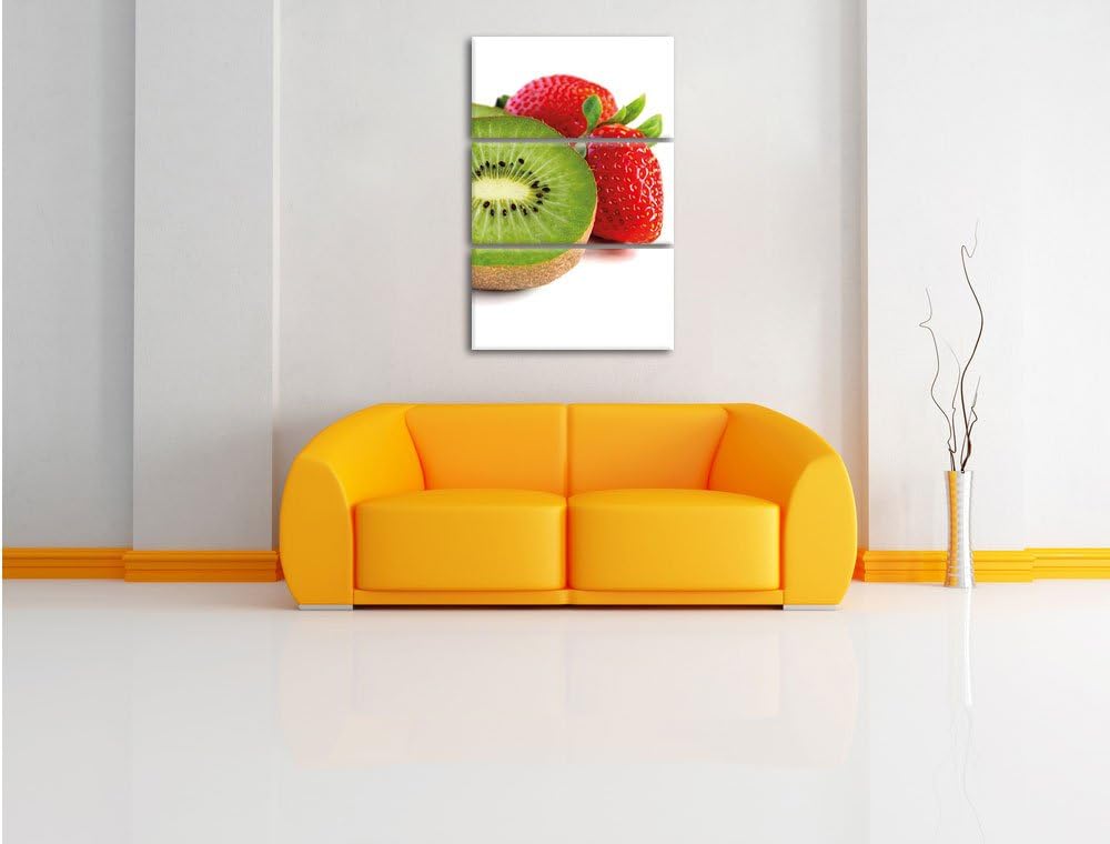Pixxprint Kiwi und Erdbeeren 3-Teiler Leinwandbild 120x80 Bild auf Leinwand
