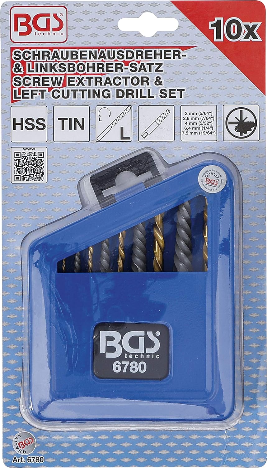 BGS 6780 | Schraubenausdreher- & Linksbohrer-Satz | HSS | titan-nitriert | 2 - 7,5 mm | 10-tlg.