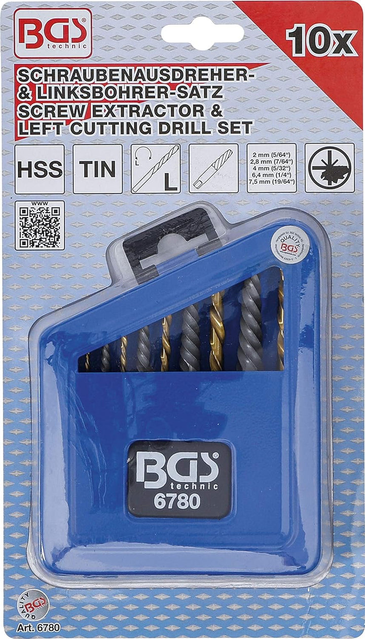 BGS 6780 | Schraubenausdreher- & Linksbohrer-Satz | HSS | titan-nitriert | 2 - 7,5 mm | 10-tlg.