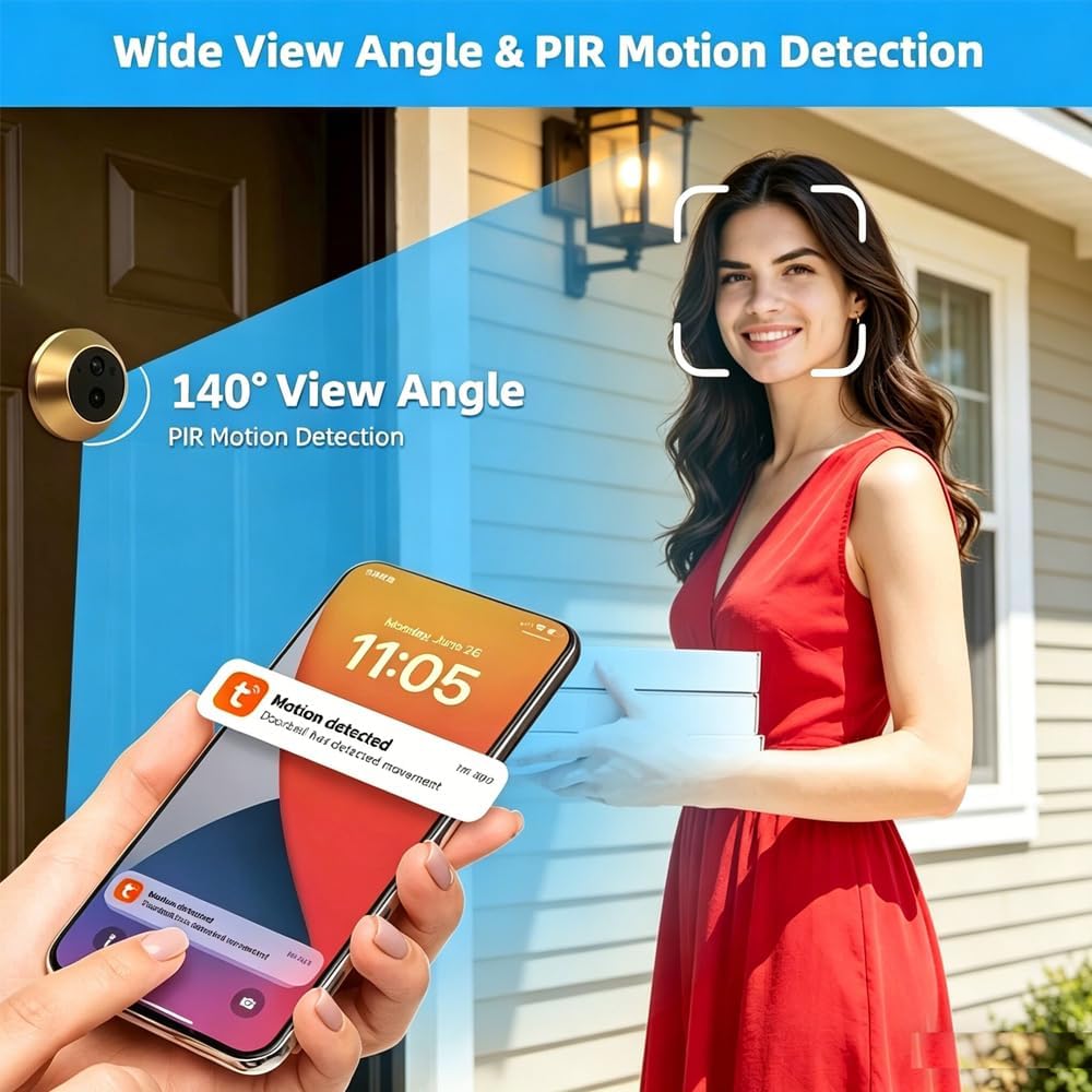 PDG1 WLAN Türspion Kamera mit 3,0 MP mit 4,3 Zoll Farbbildschirm, Digitaler Türspion Kamera mit 32GB