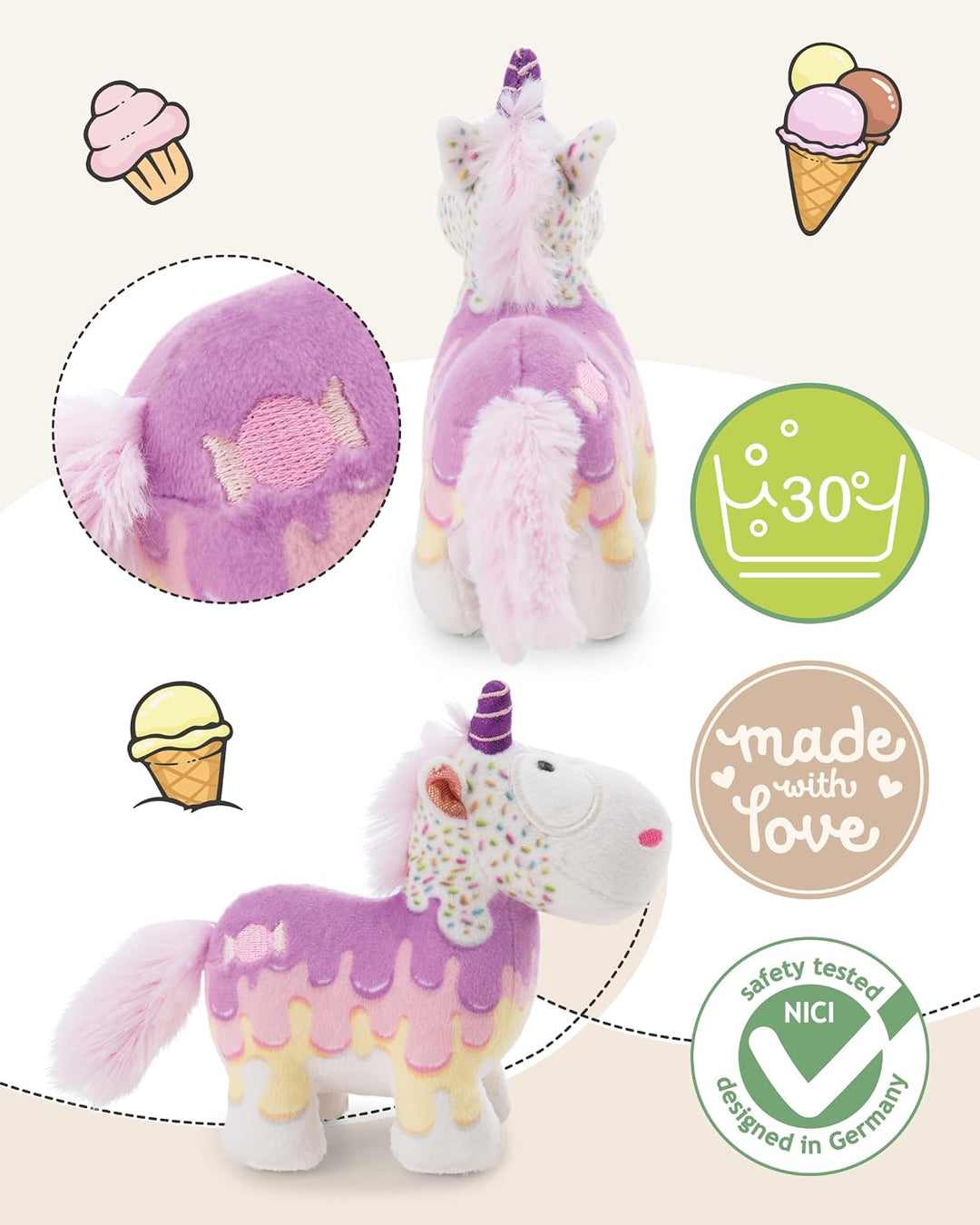 NICI Kuscheltier Einhorn Sweety Rainbow 22cm - Weiss - Weiches Plüschtier – niedliches Stofftier zum
