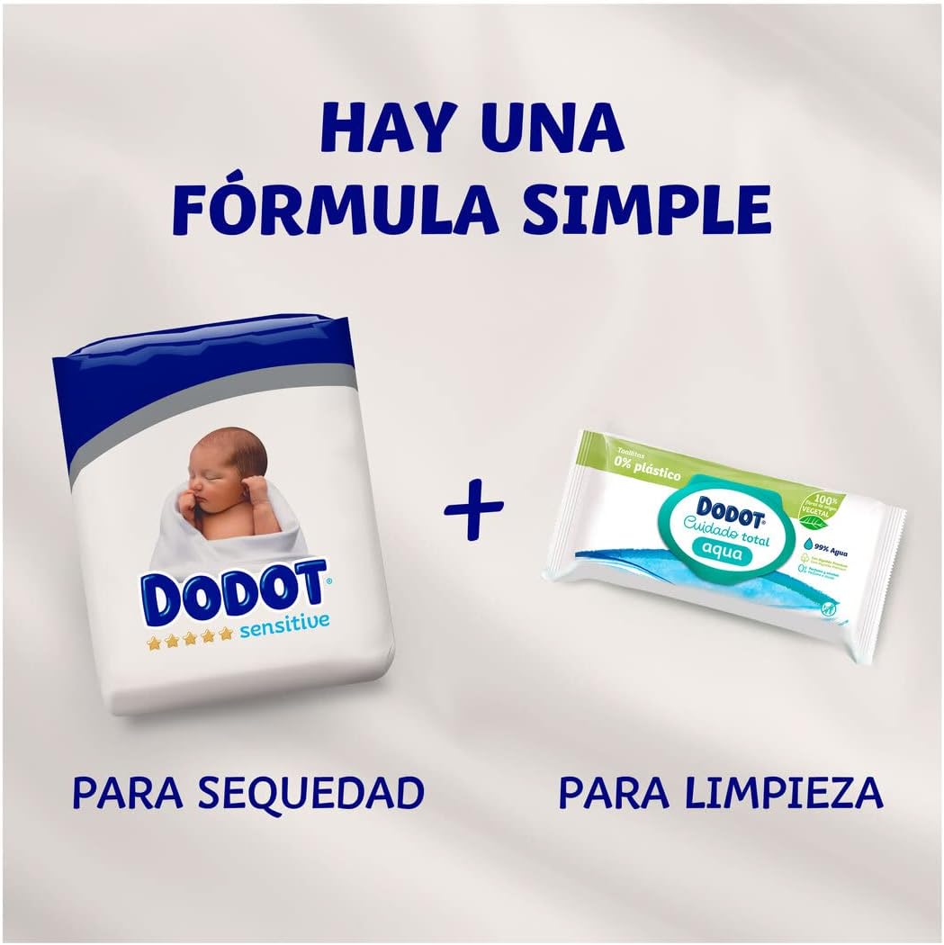 Dodot Sensitive Babywindeln, Grösse 1 (2-5 kg), 276 Windeln + 1 Pack mit 40 Tüchern, Aqua Plastic Fr