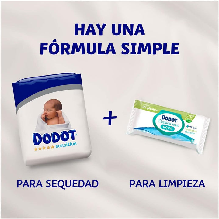 Dodot Sensitive Babywindeln, Grösse 1 (2-5 kg), 276 Windeln + 1 Pack mit 40 Tüchern, Aqua Plastic Fr