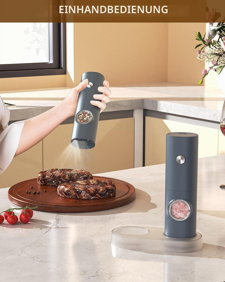 CIRCLE JOY Salz und Pfeffermühlen Elektrische 2er Set Batteriebetriebenen Gewürzmühle mit Basis, Wei