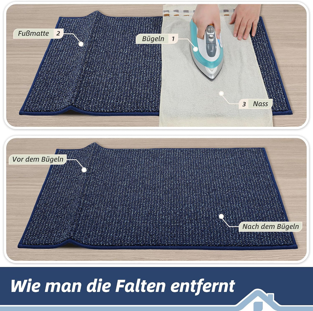 BEQHAUSE Fussmatte Innen, rutschfest und Waschbar, 80 x 120 cm, Blau | Schmutzfangmatte für Front Hi